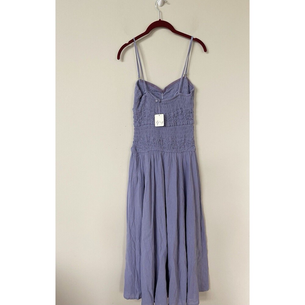 Free People Dress Midi Women Blue Drop Waist Cotton Boho Vacay Preppy Sz XS NWT - Picture 6 of 11